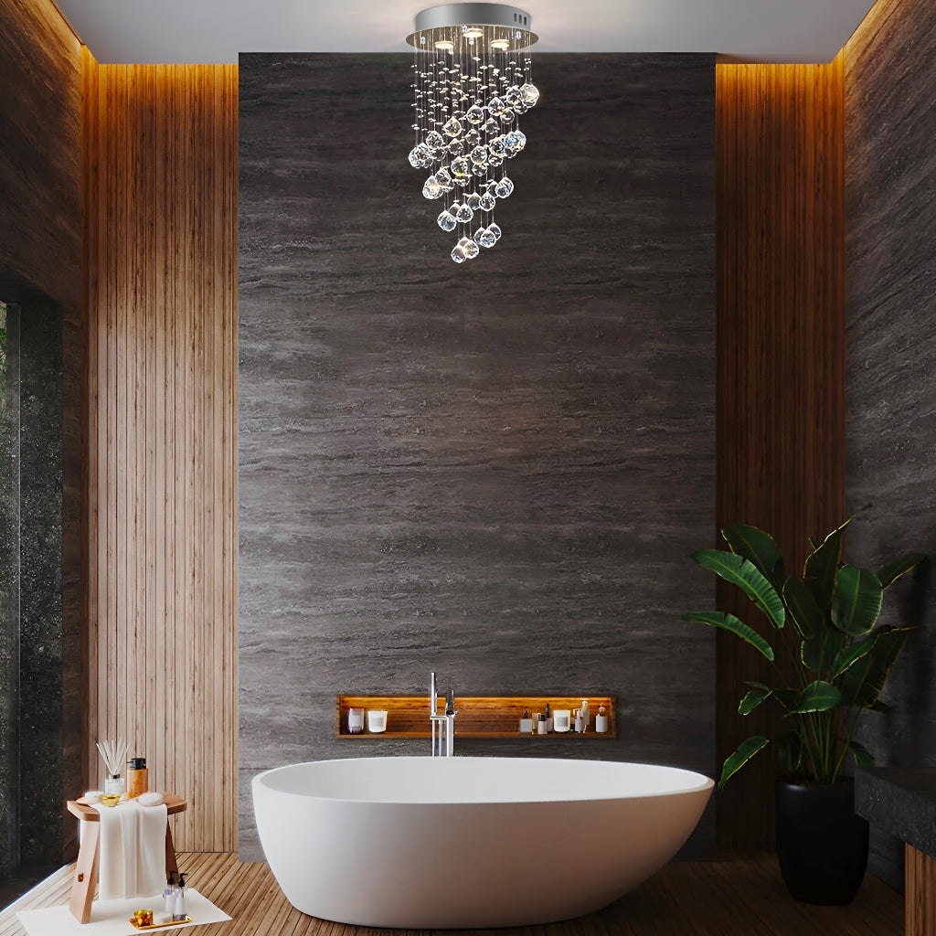 Chandelier Spiral Crystal Droplets Mini Flush Mount Light