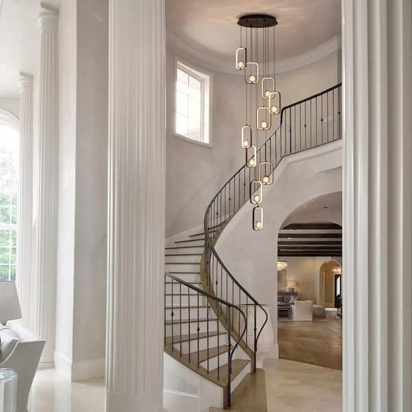 Chandelier Spiraling Arrangement 10-Light Staggered Chandelier