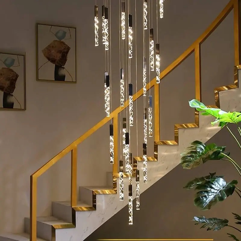 Chandelier Staggered Heights Polished Finish Bubble Glass Foyer Light