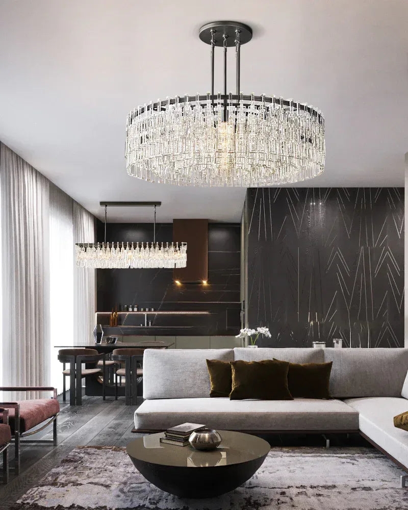 Chandelier: Tiered Circular Frame Vertical Crystal Rods