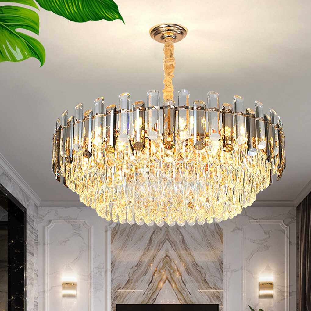 Chandelier Tiered Smoke Glass Polished Glossy Grand Foyer Lighting