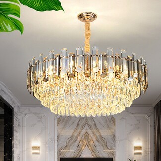 Chandelier Tiered Smoke Glass Polished Glossy Grand Foyer Lighting