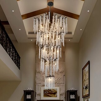 Chandelier: Tree Branch Frame Cascading Strands Long Drop