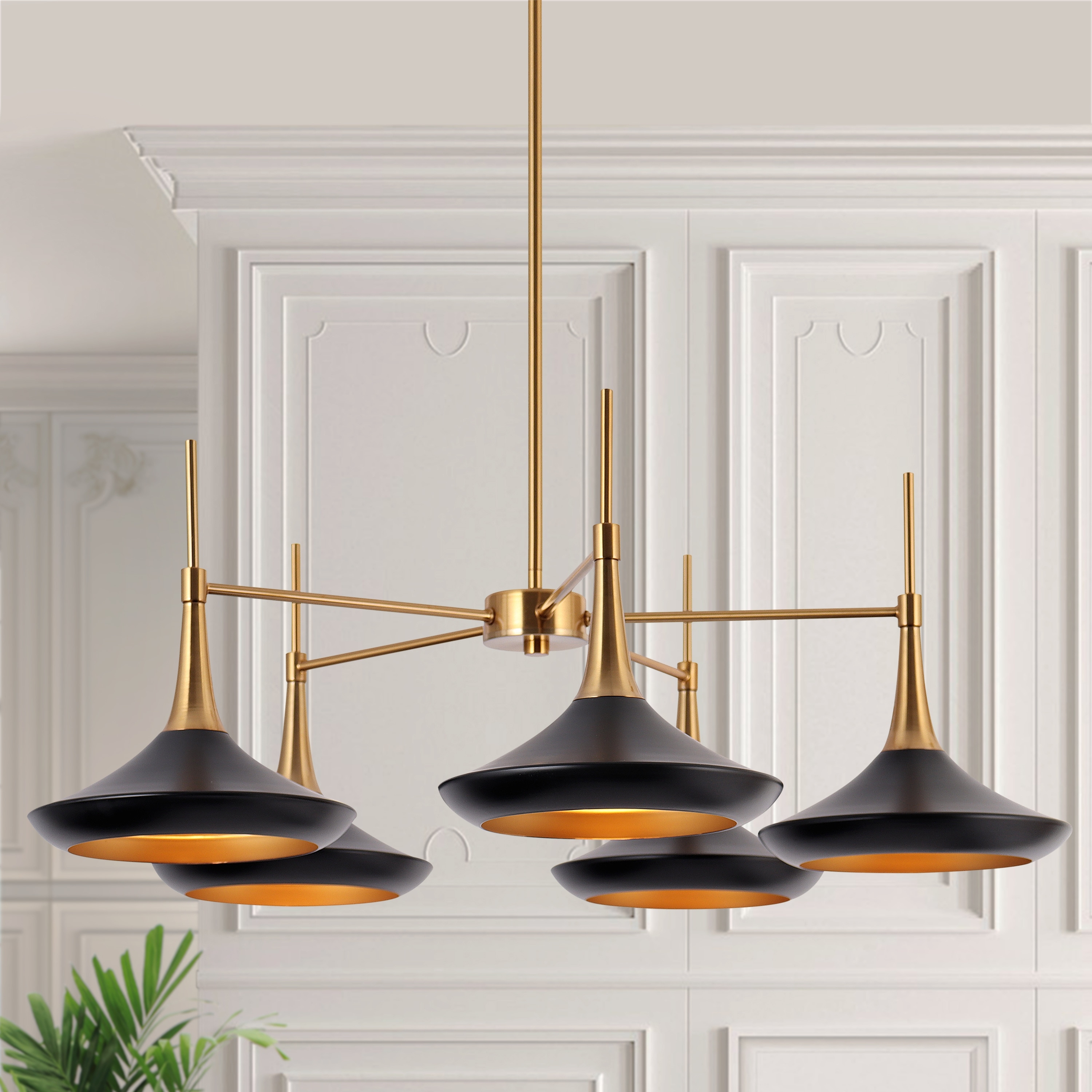 Chandelier Trumpet Shades Oversized 5-Light Brushed