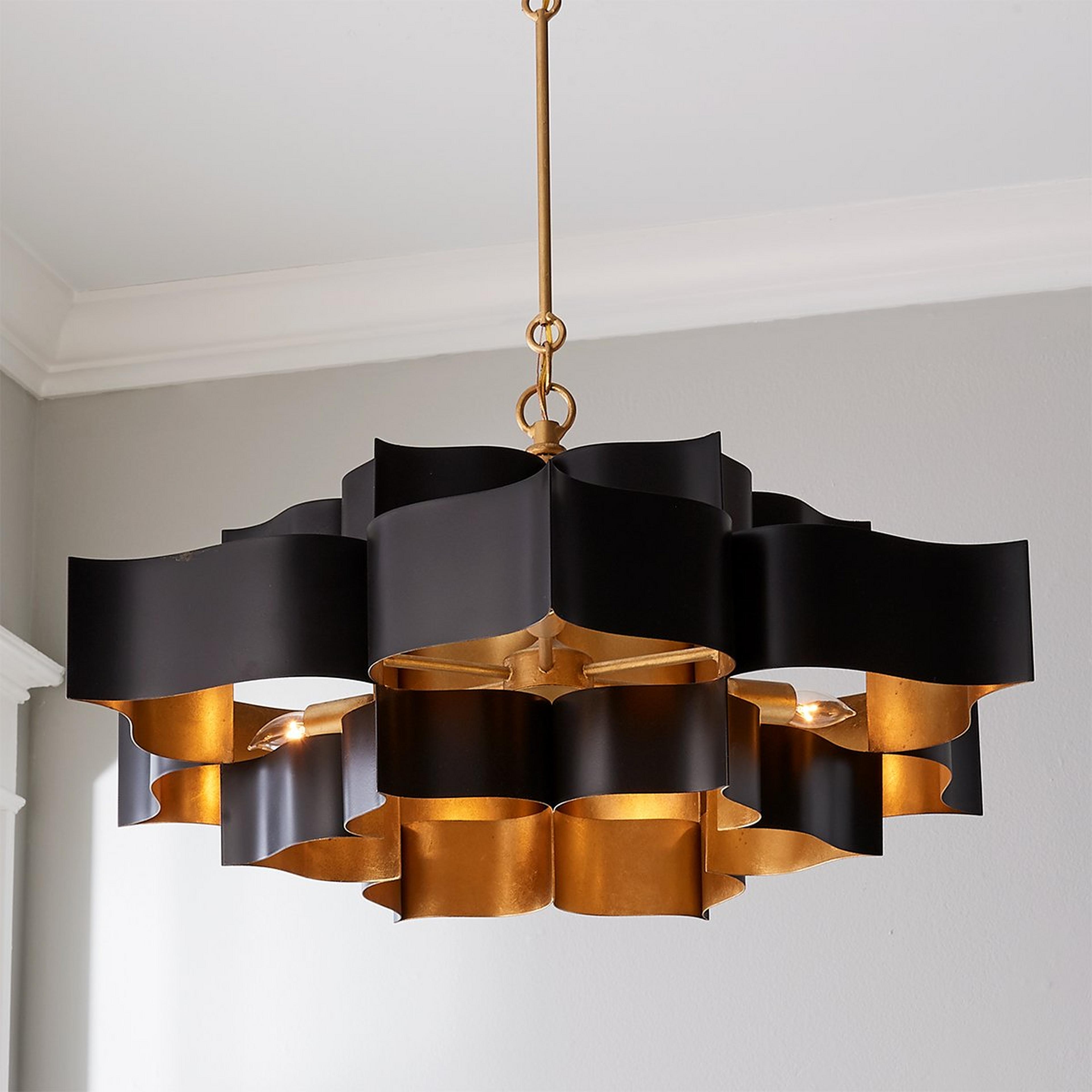 Chandelier Wavy Black Exterior Gold Leaf Interior