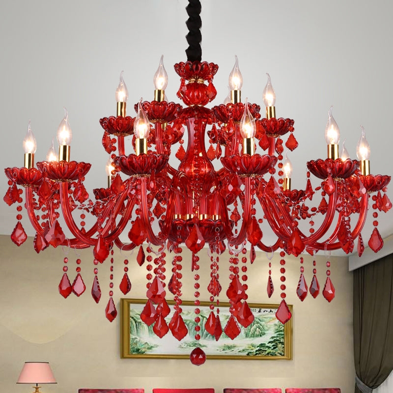 Chandelier with 18 Light Tier & Faceted Glass Pendants