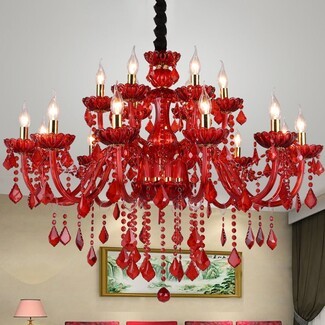 Chandelier with 18 Light Tier & Faceted Glass Pendants