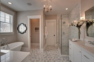 Chandelier with Crystal Accents and Hex Mosaic Flooring