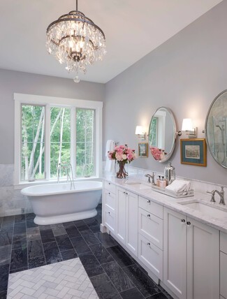 Chandelier with Crystal Prisms and Dark Metal Frame Lighting