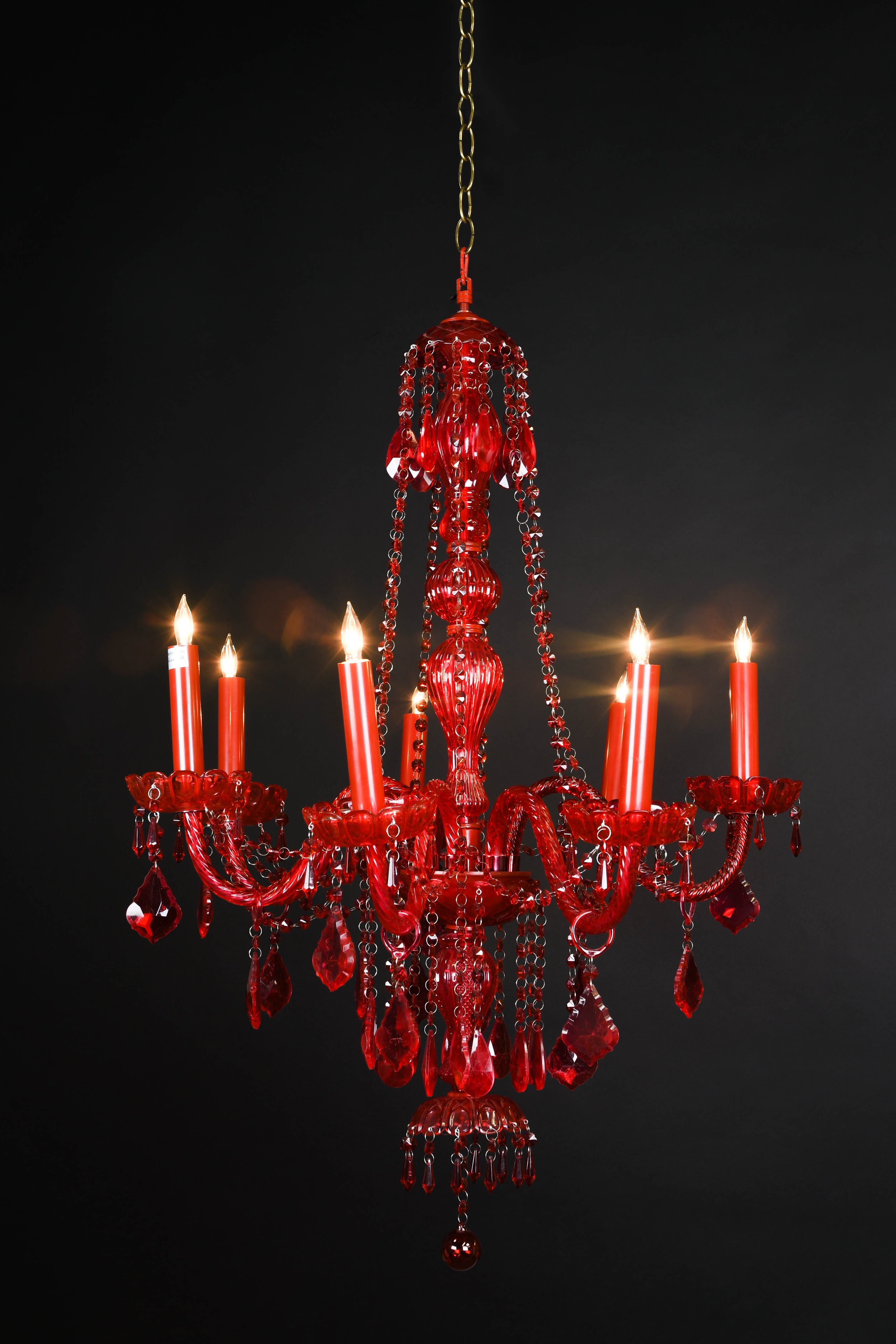 Chandelier with Faceted Drops & Red Beaded Swags Garland