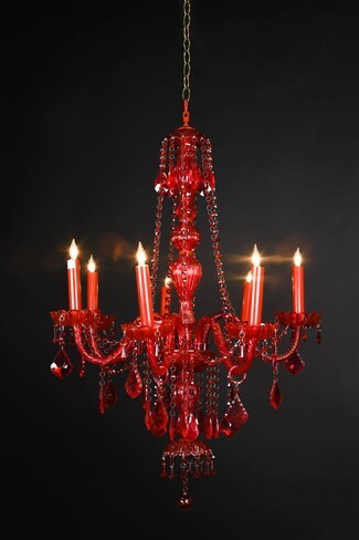 Chandelier with Faceted Drops & Red Beaded Swags Garland