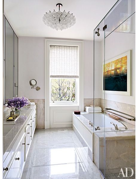 Chandelier with Glass Petal Fixture and Veined Stone Surround