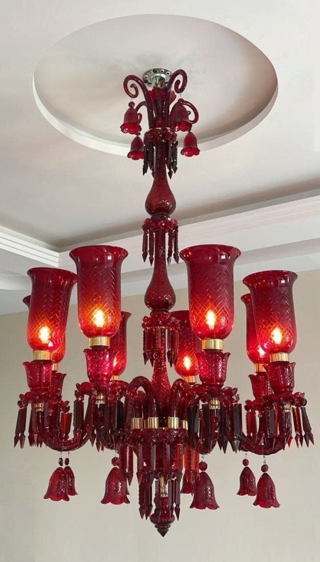Chandelier with Quilted Texture Shades & Dark Bell Drops