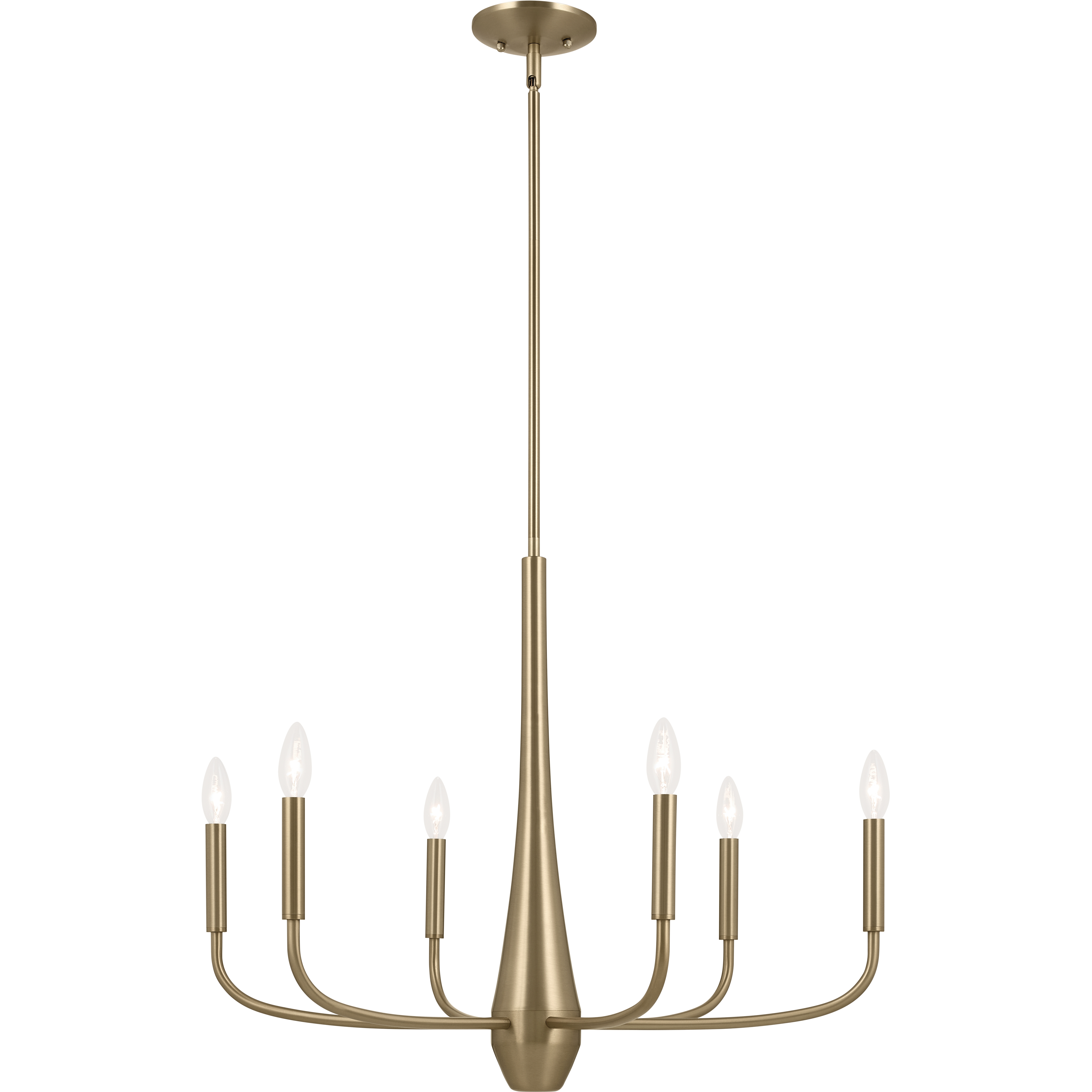 Chandelier with Teardrop Spindle and Six Light Curved Arms