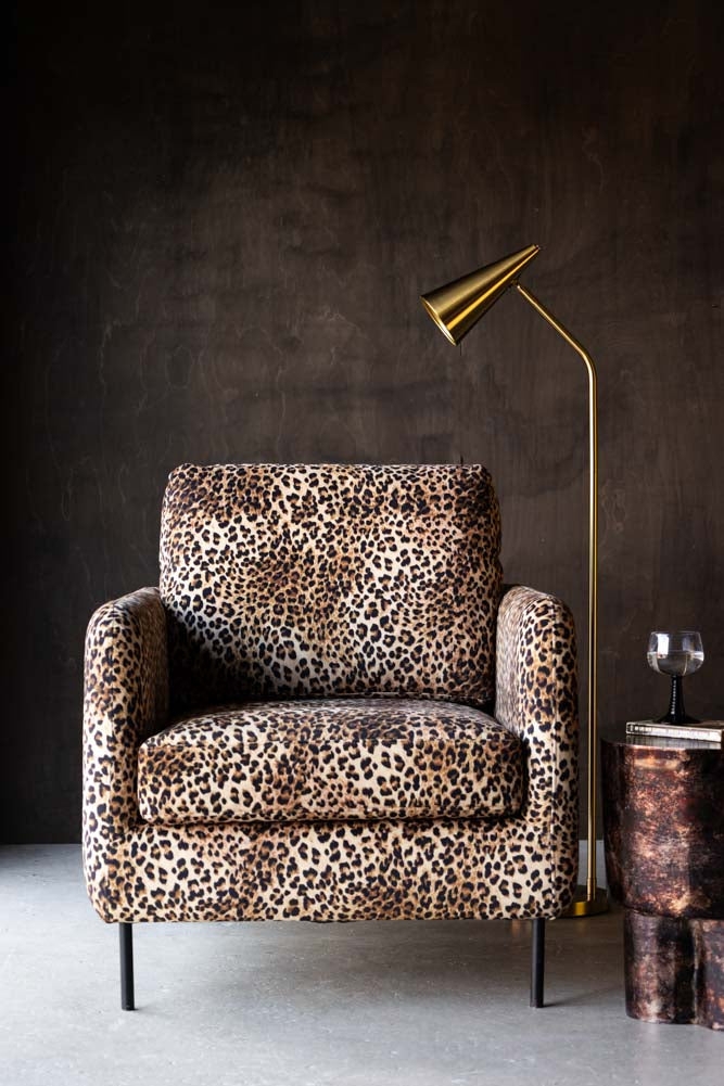 Charcoal Gray Accent Chair with Animal Print Club Chair