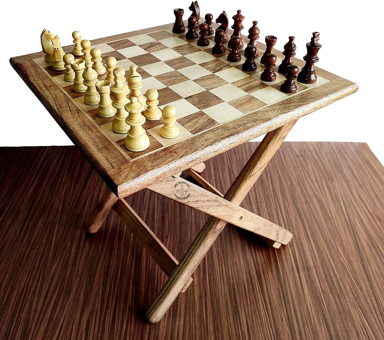 Chess Table featuring Folding X-Frame for Portable Game Utility