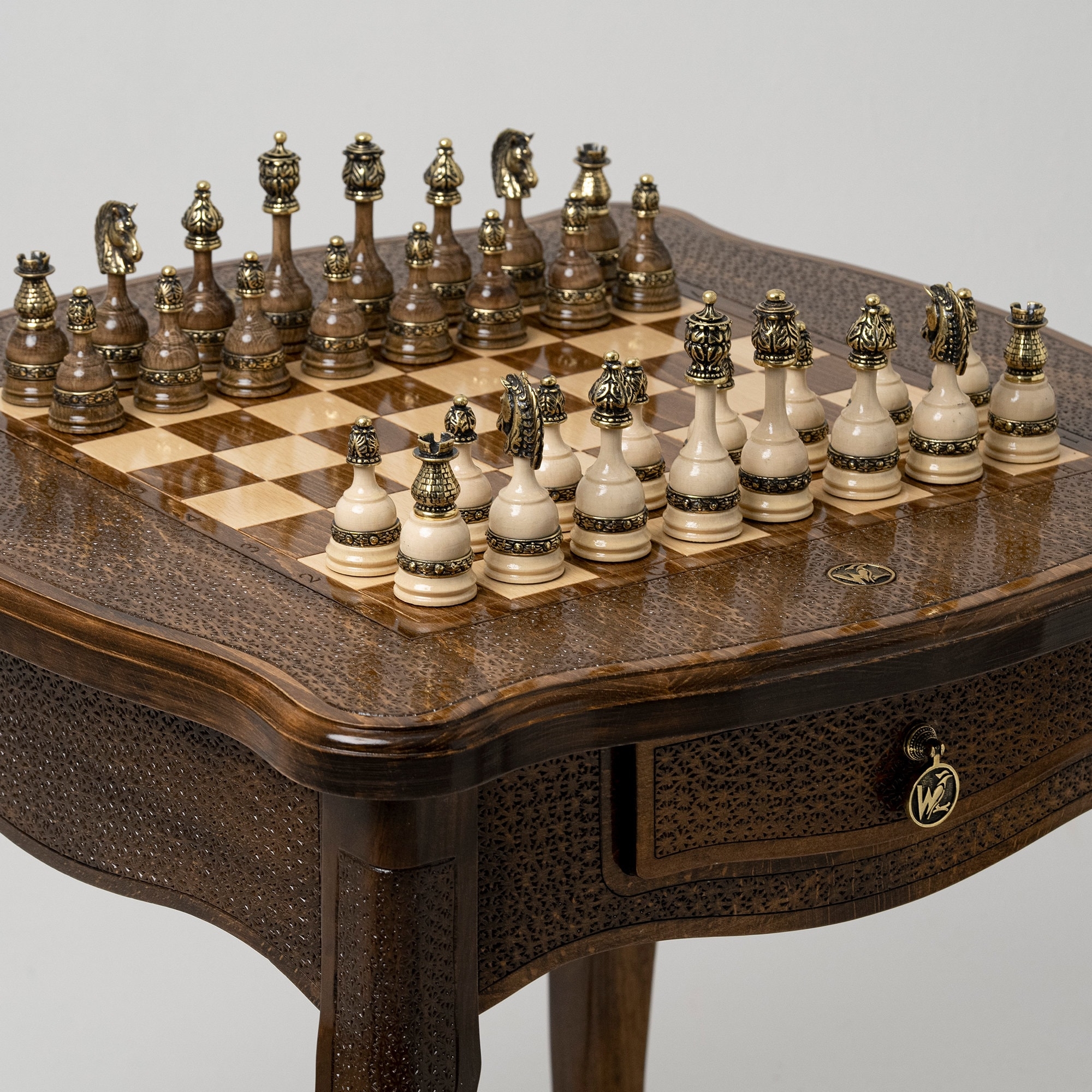 Chess Table Textured Relief Pattern and Glossy Inlay Detail