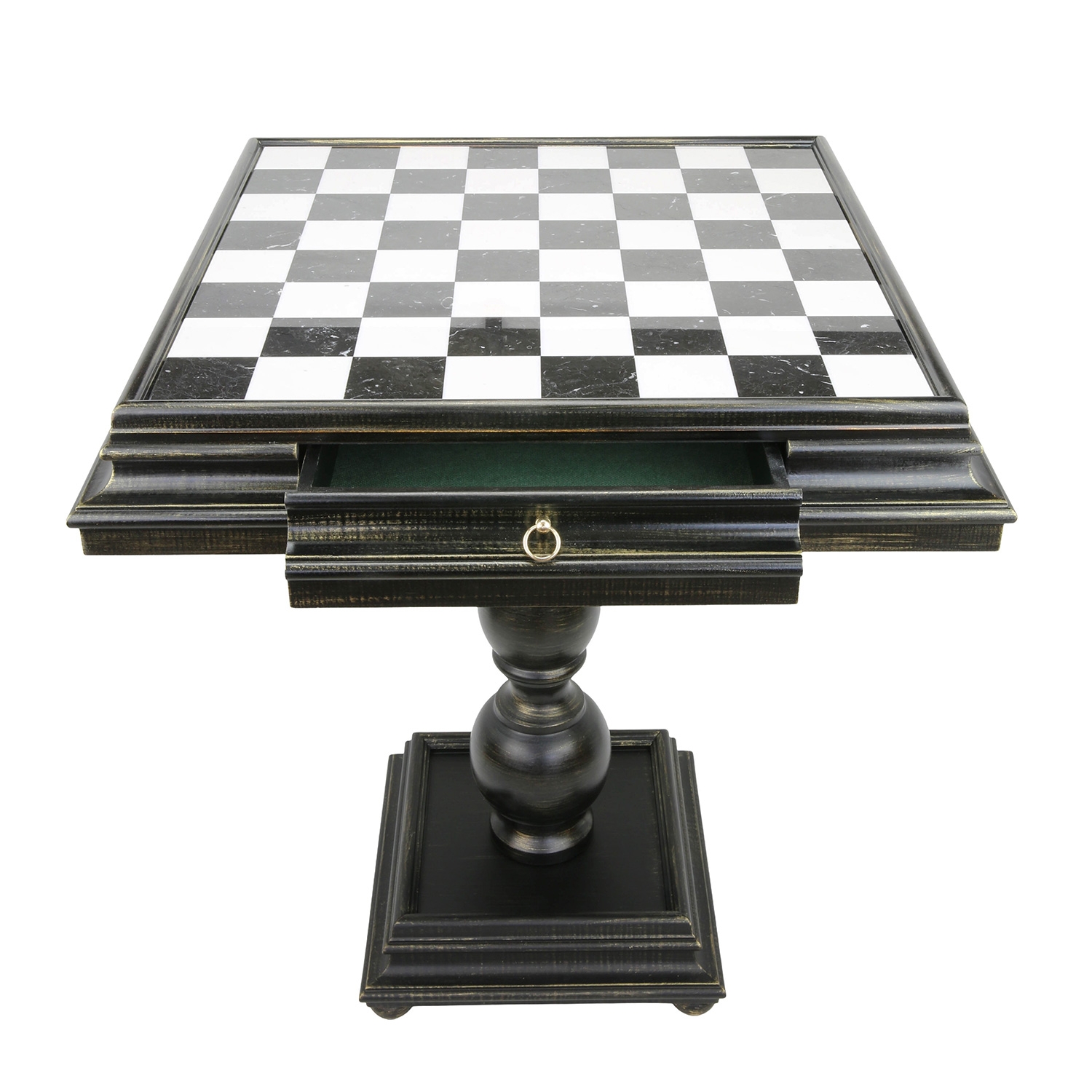 Chess Table with Checkered Marble Top and Storage Drawer