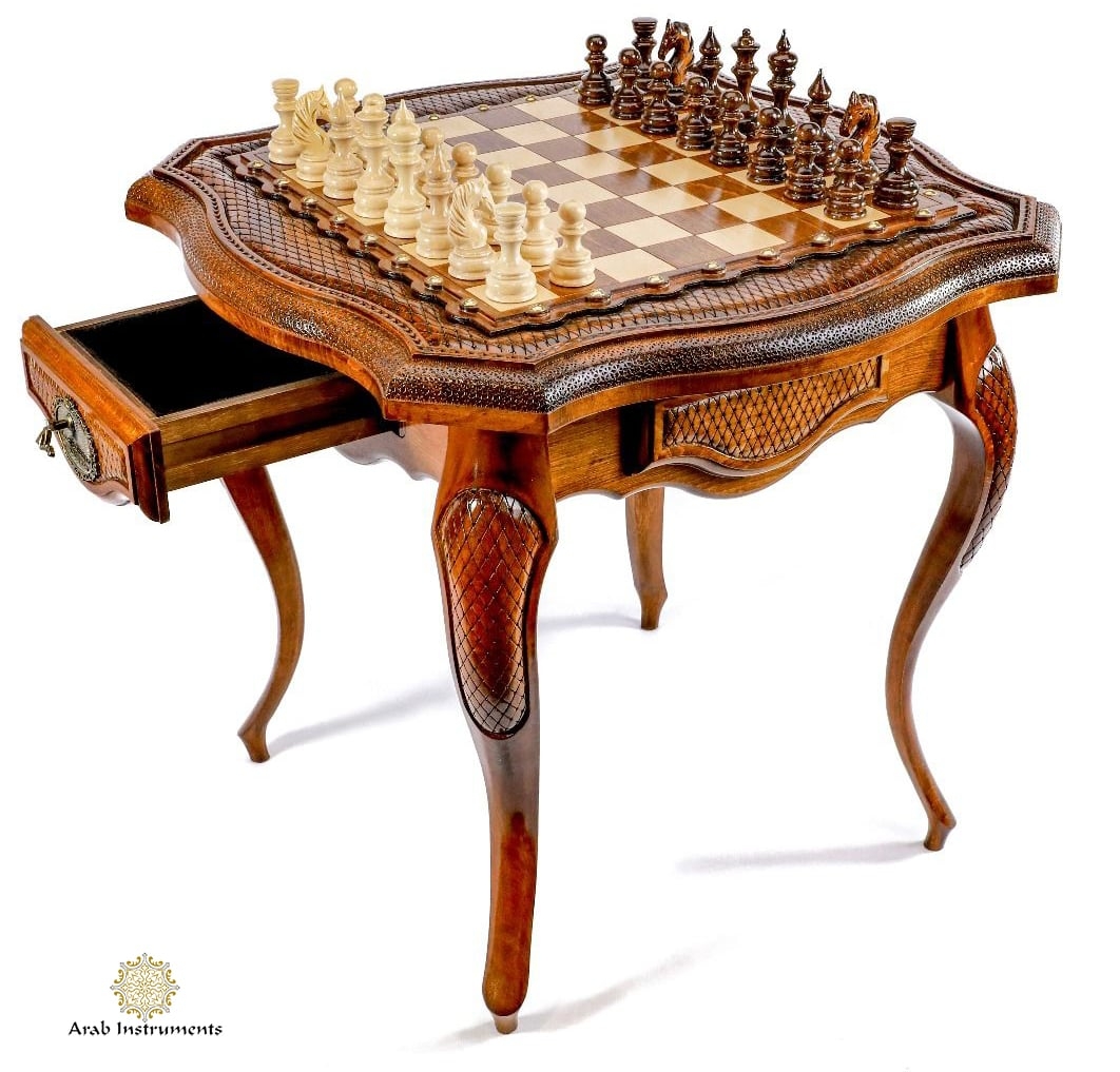 Chess Table with Hand Carved Details and Cabriole Legs