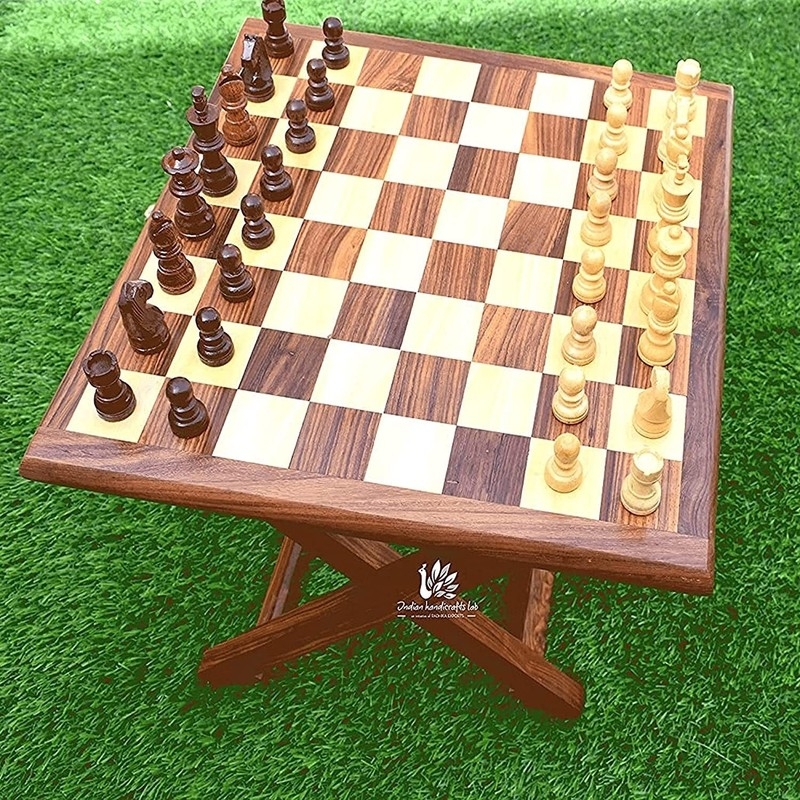 Chess Table with X-Frame Base and Folding Picnic Design