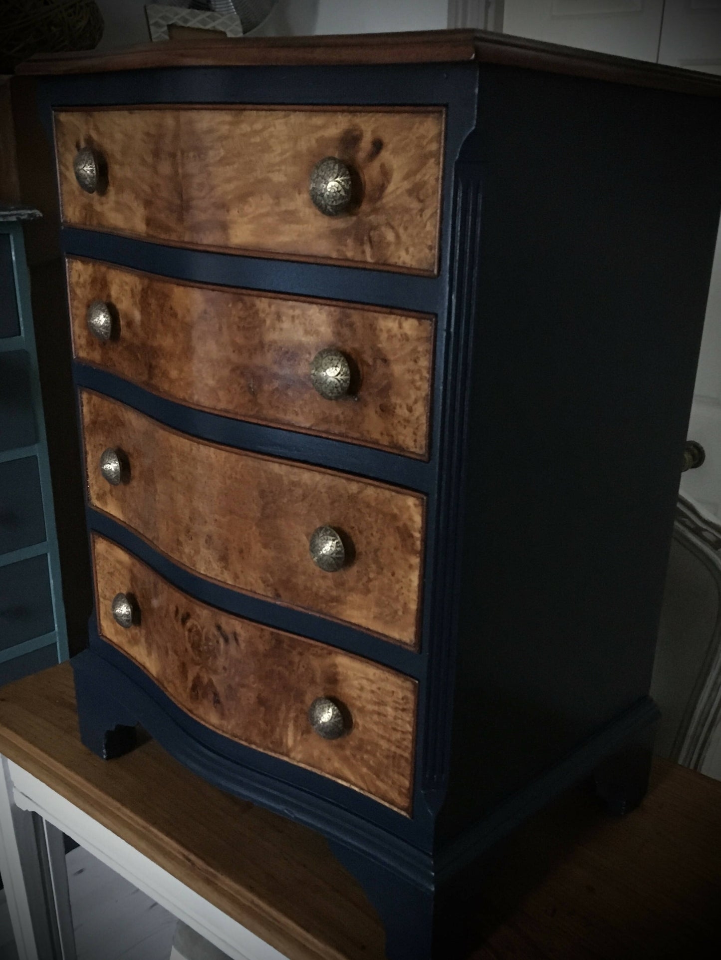 Chest Of Drawers Burl Wood Drawers Navy And Burl Chest
