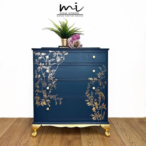 Chest Of Drawers Gold Foil Design Navy Chinoiserie