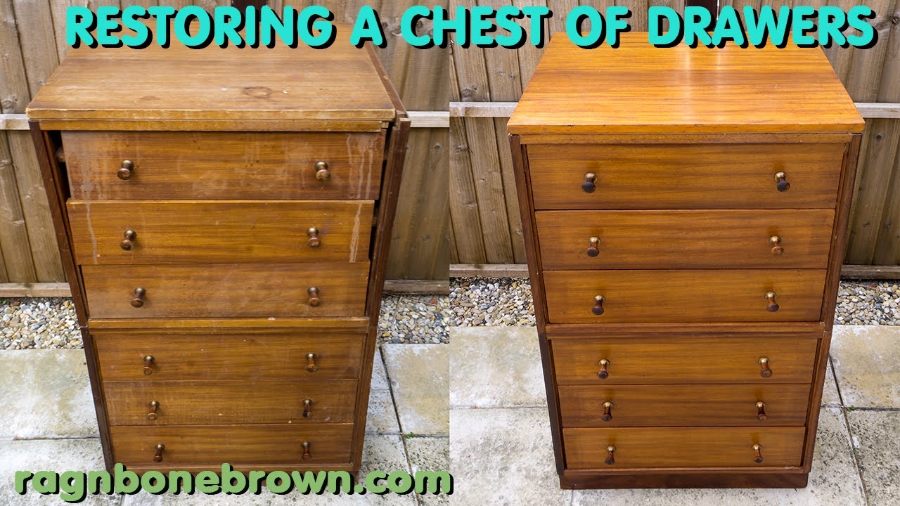 Chest Of Drawers Honey Brown Restored Six Drawer Tallboy