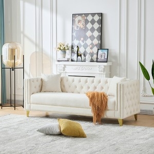Chesterfield Sofa: Beige Velvet Chesterfield Sofa Style