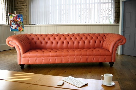 Chesterfield Sofa British Handmade 4-Seater Burnt Orange