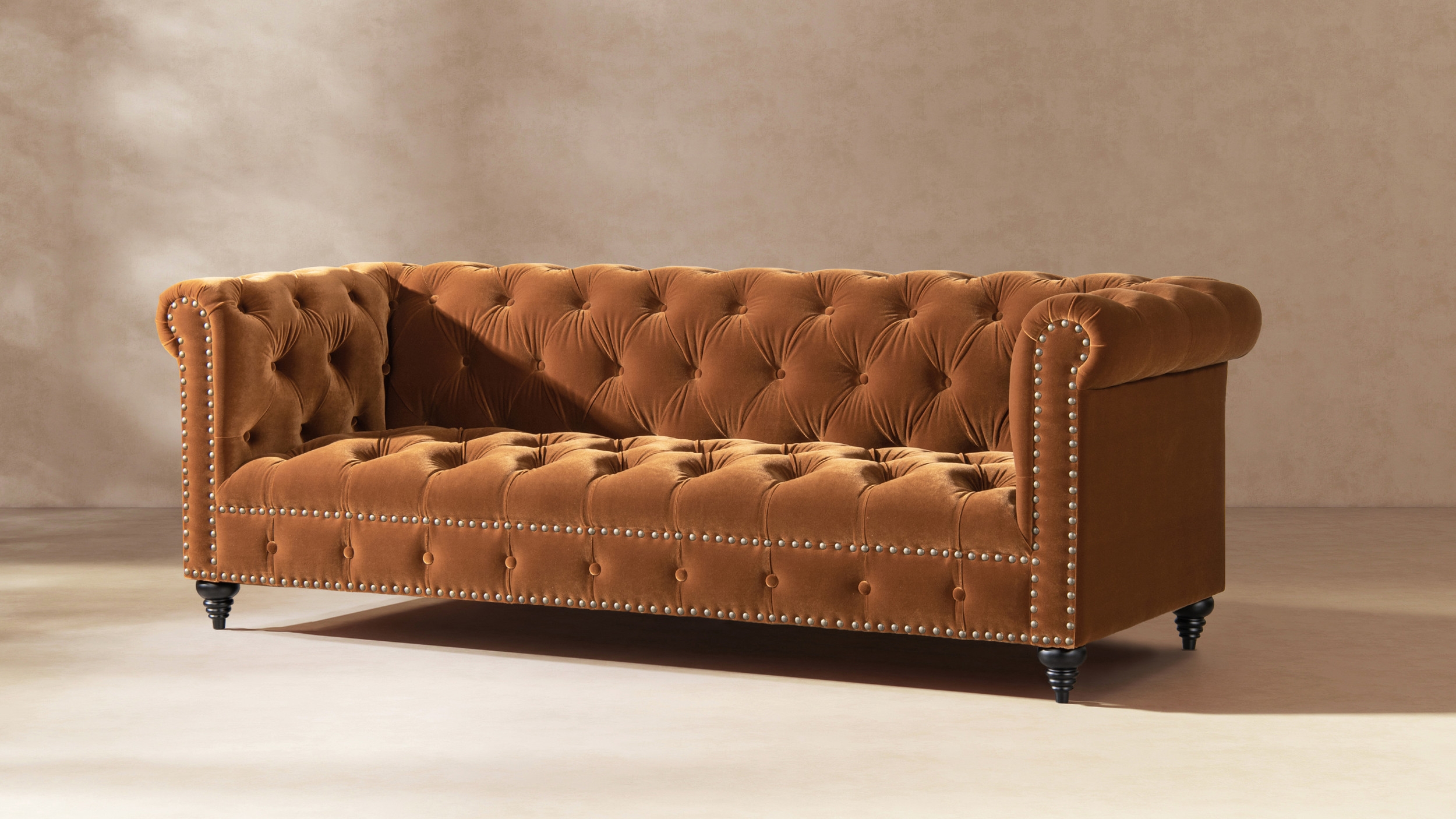 Chesterfield Sofa Burnt Orange Deep Diamond Tufting