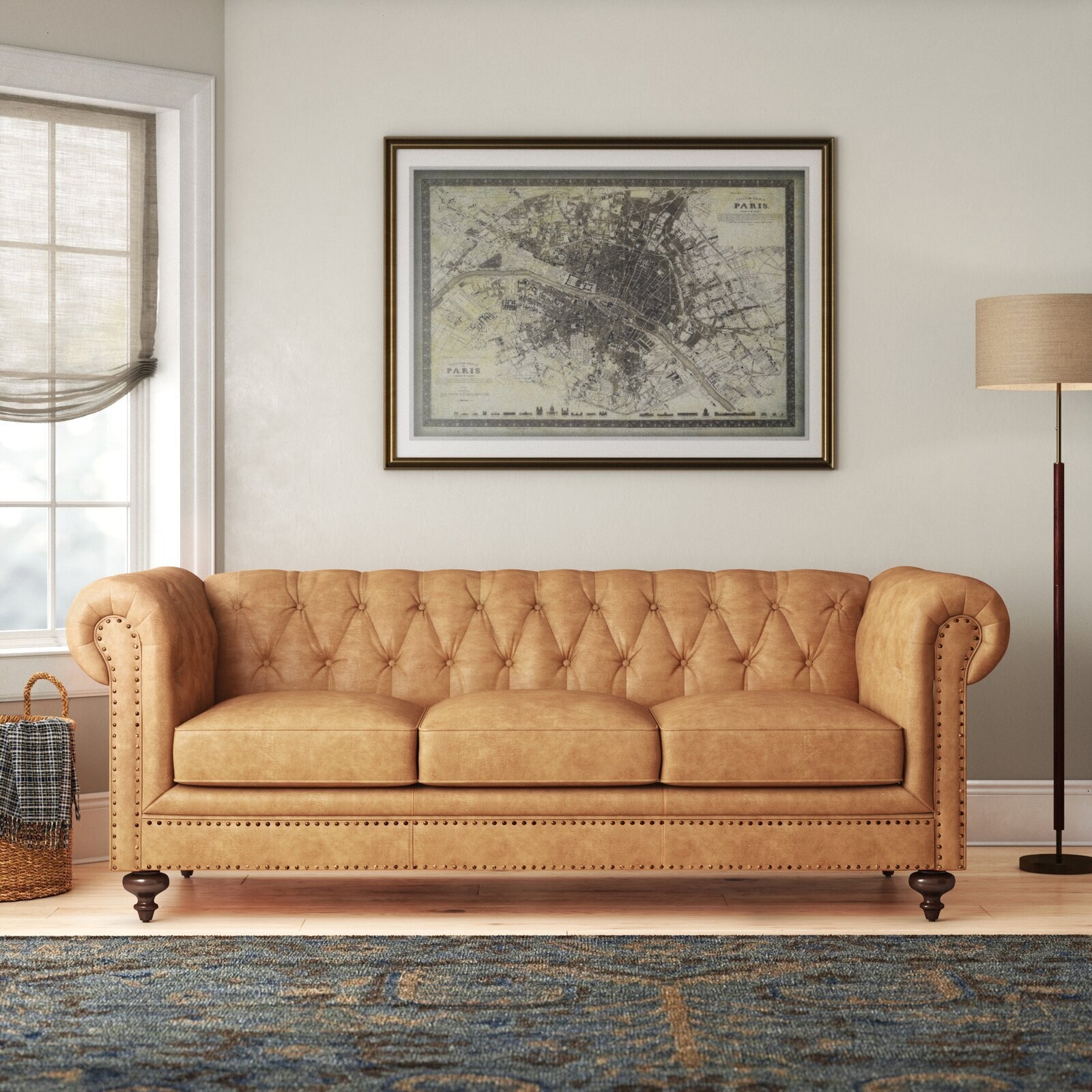 Chesterfield Sofa in Honey Tan Leather Diamond Tufting