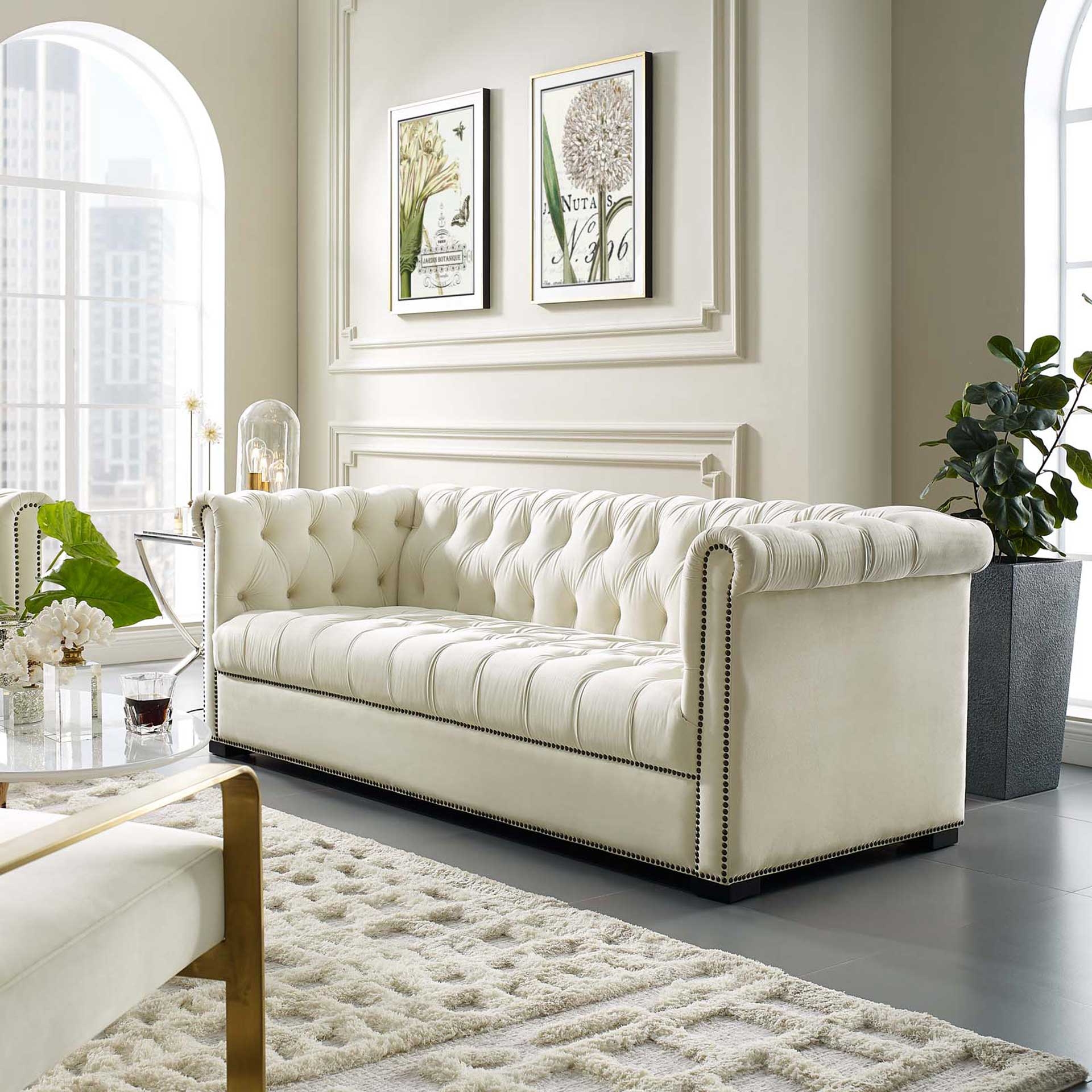 Chesterfield Sofa: Ivory Velvet Chesterfield Sofa Trim