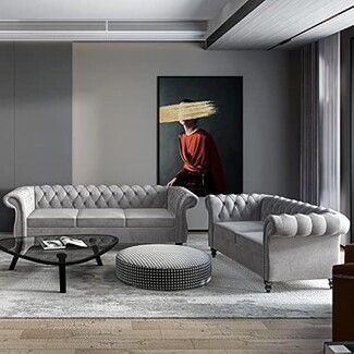Chesterfield Sofa Set with Silver Nailhead Trim Glam