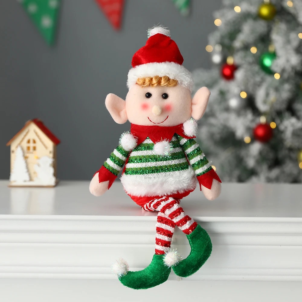 Christmas Elf Doll Long Legs and Sparkly Sweater for Festive Mantel