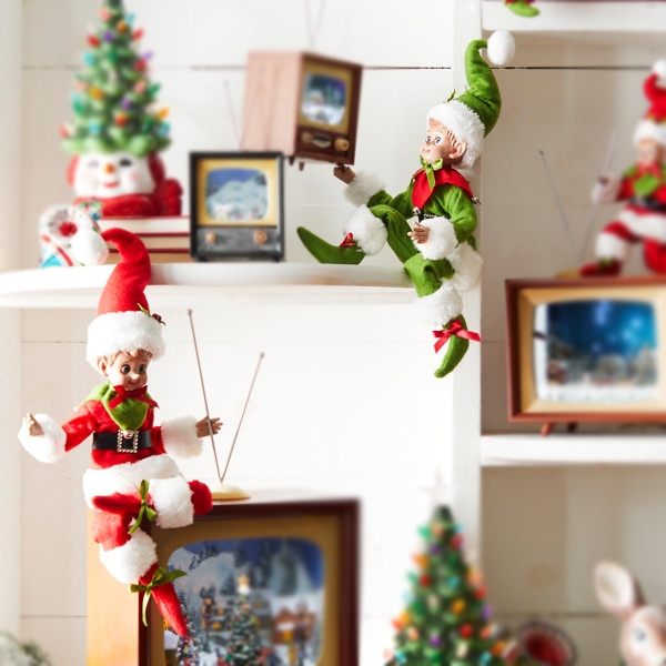Christmas Elf Figurine Retro TV Vignette for Vintage Holiday Mantel