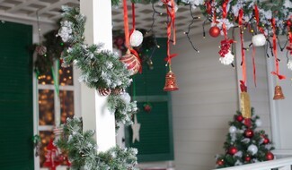 Christmas Garland Frosted Greenery and Ribbon Suspended Ornaments