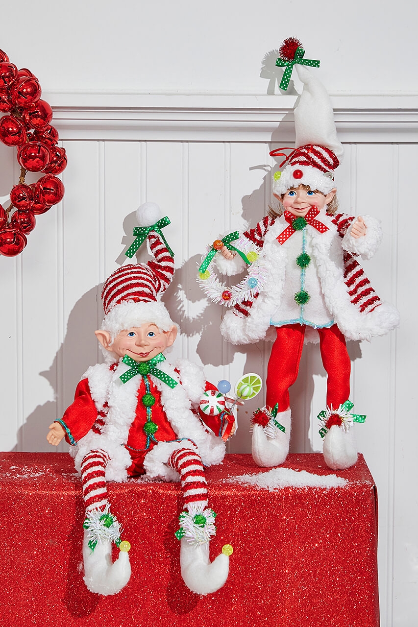 Christmas Ornament Candy Theme Bendable Holiday Elf with Faux Fur