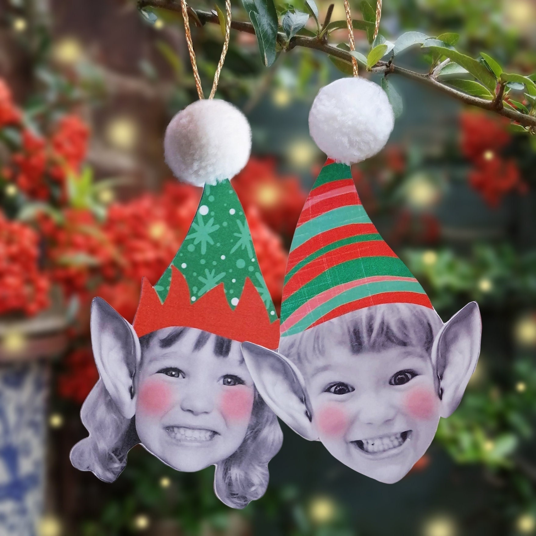 Christmas Ornament Photo Personalization with Elf Ear Cutouts
