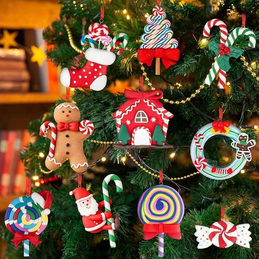 Christmas Ornament Set: Molded Texture Whimsical Sweet Shop Charm