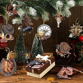 Christmas Ornament set with Western Iconography and Ranch Style
