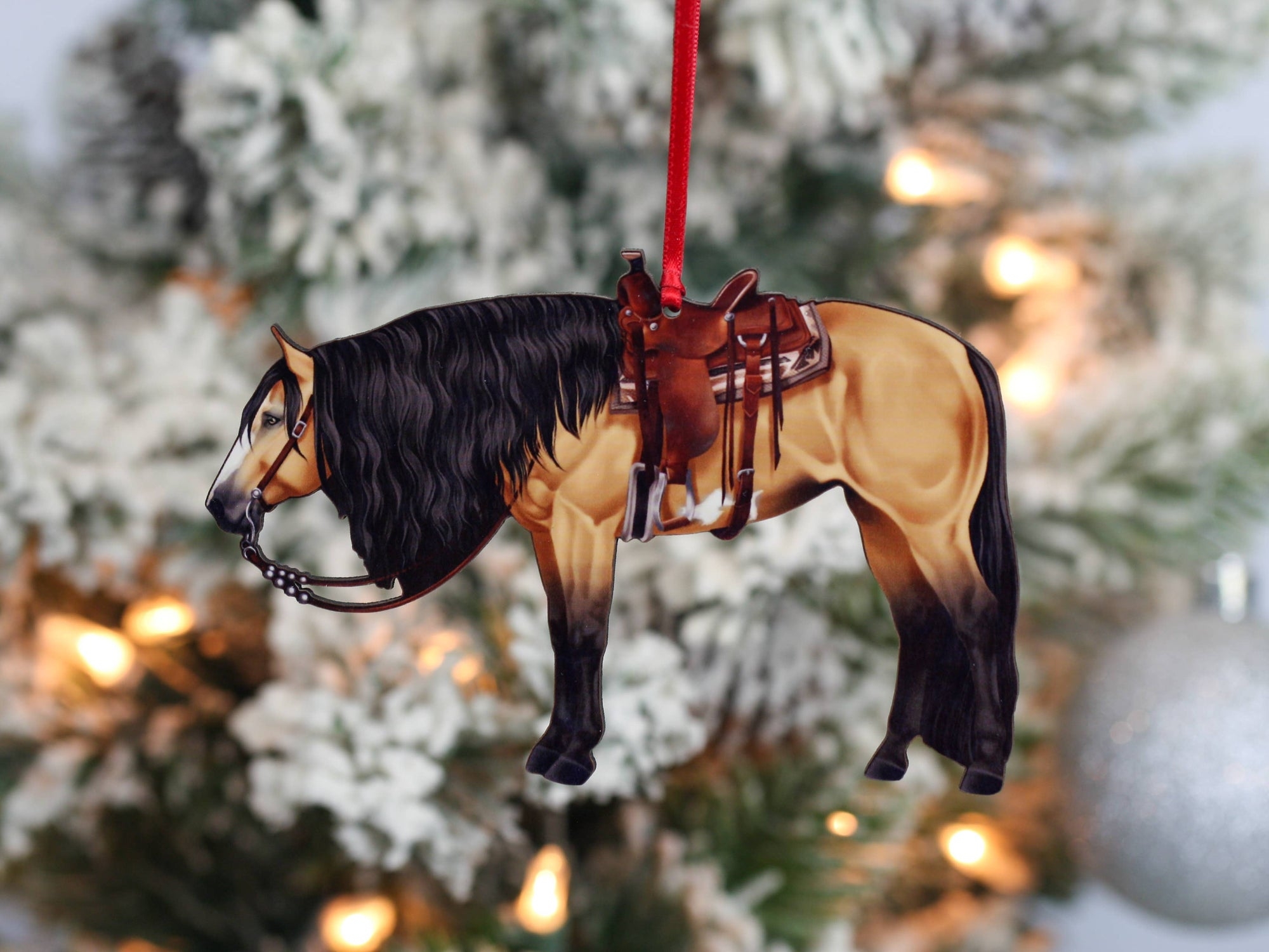 Christmas Ornament with Buckskin Coloration and Western Tack