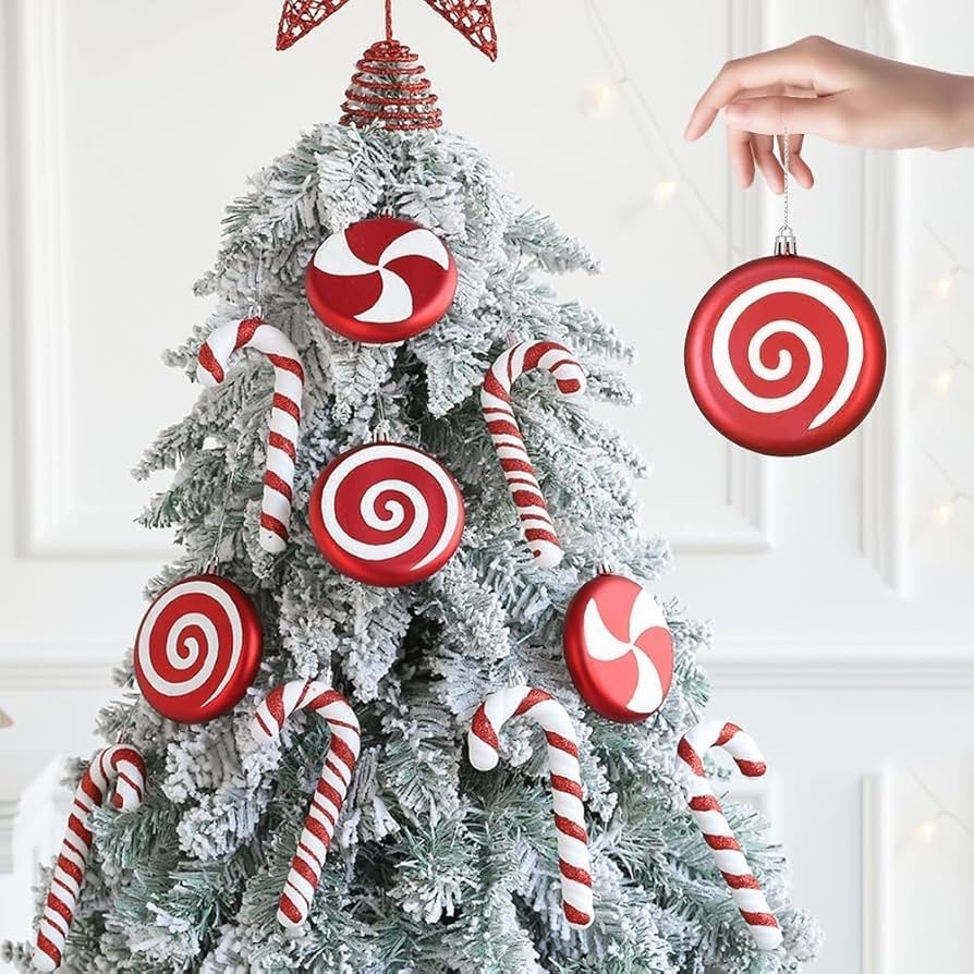 Christmas Ornaments: Red White Contrast Spiral Pattern Baubles
