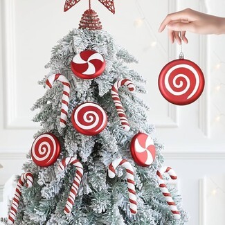 Christmas Ornaments: Red White Contrast Spiral Pattern Baubles