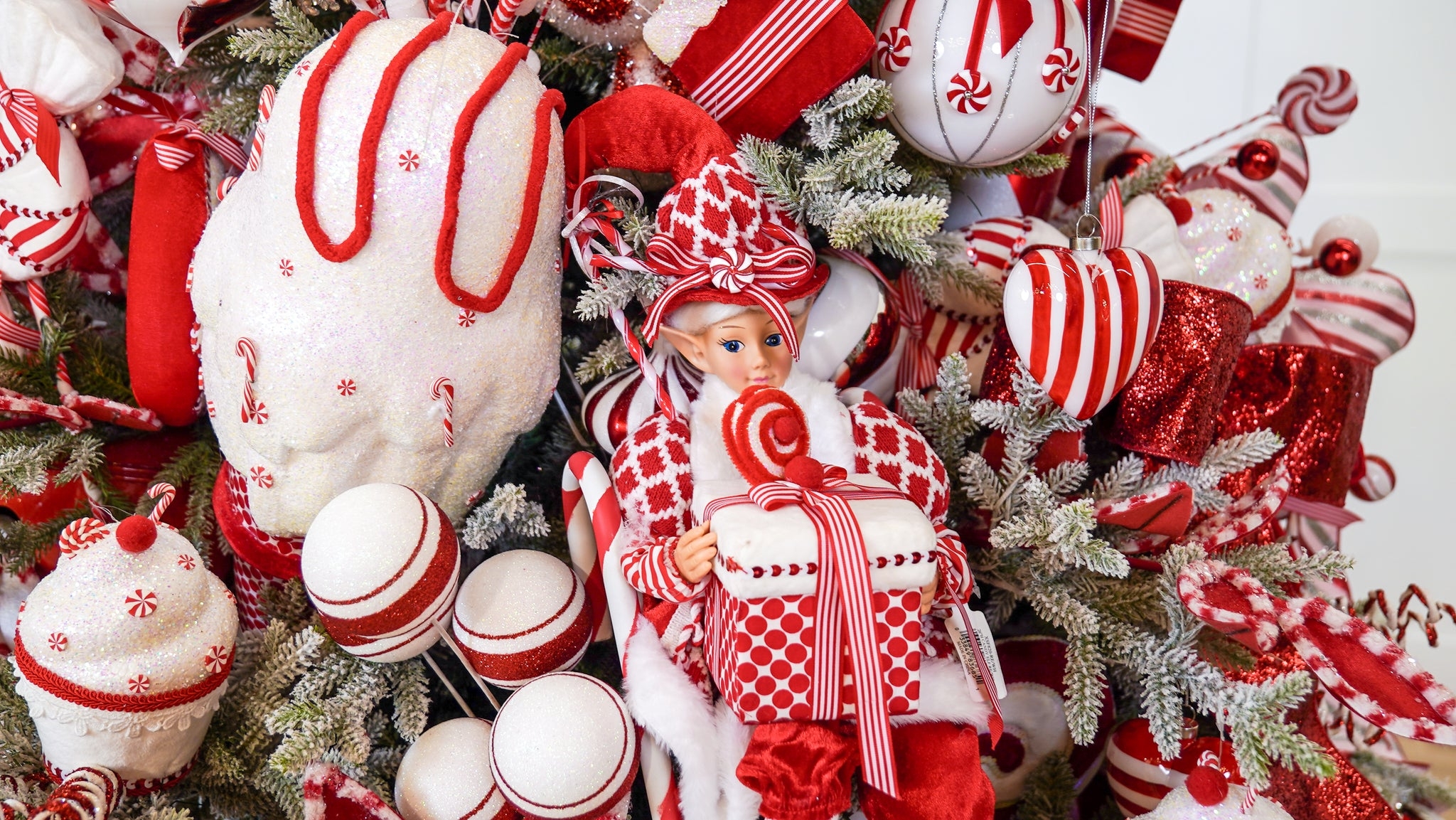 Christmas Tree Decor: Storybook Elf with Candy Cane Stripes Accent