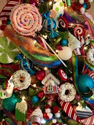 Christmas Tree Decor: Sweets Inspired Vibrant Rainbow Mesh Trim