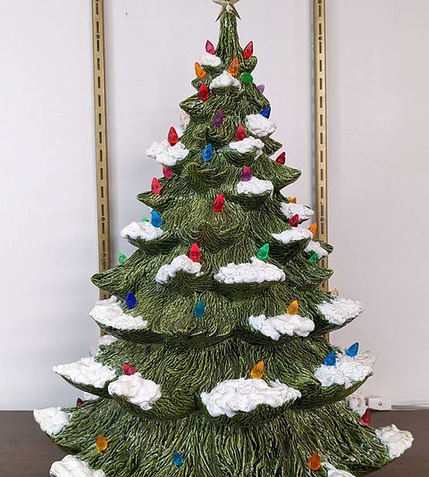 Christmas Tree: Textured Snowy Tips Retro Green Glaze