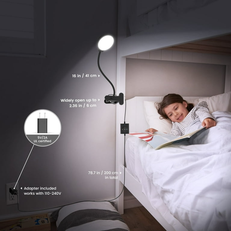 Clip On Reading Light Flexible Gooseneck Matte Black Light