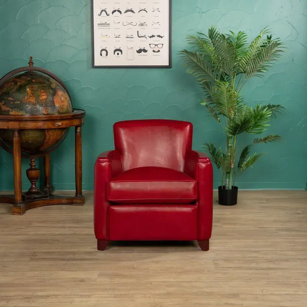 Club Chair Scalloped Wall Crimson Barrel Back Seating