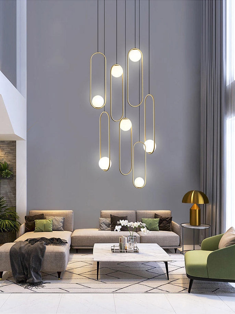 Cluster Pendant Light Pill Frames Brushed Opal Glass Bubble Fixture