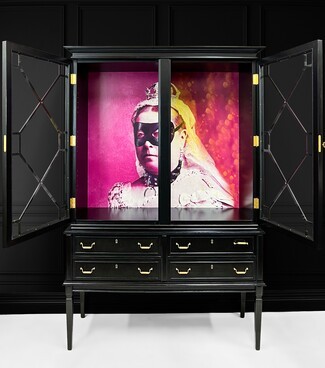 Cocktail Cabinet with Queen Victoria Mural and Pink Interior